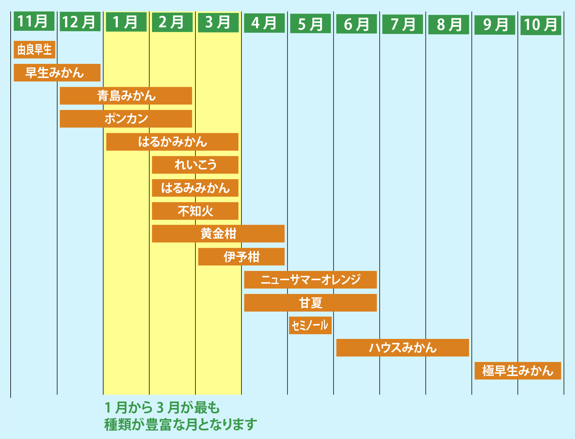 みかん銘柄カレンダー（収穫時期）